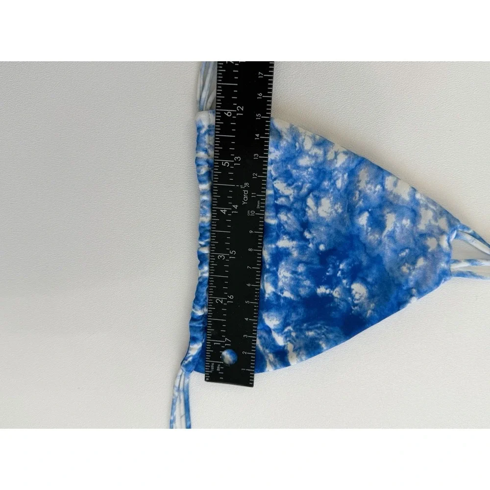 Mikoh Blue White Wave Tie Dye Triangle Bikini Top Strappy Halter Swim Sz L Soft